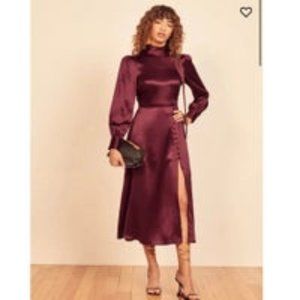 $298 Reformation Silk Burgundy Red Plum Maple Midi Dress